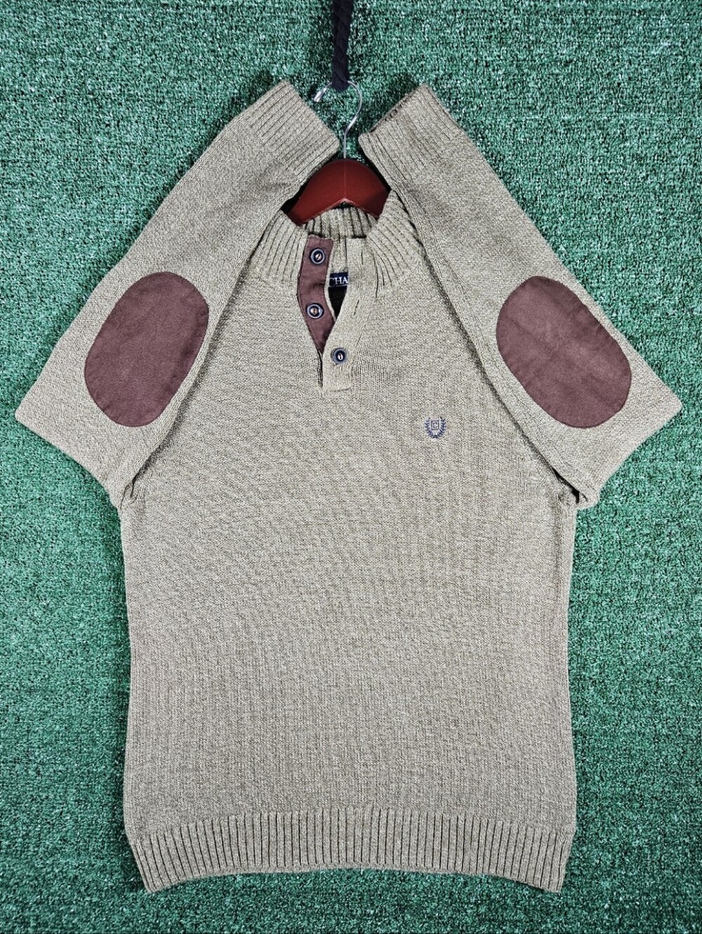 Chaps Olive Green Quarter Button Knit Pullover 100% Cotton Sweater / Mens Medium